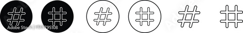 hashtag logo in bubble icons set. concept of communication sign or customer experience. minimal style trendy simple hash tag logotype graphic thin line art design isolated on transparent background.