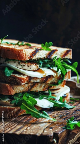 Close-up of a mouthwatering grilled cheese sandwich photo