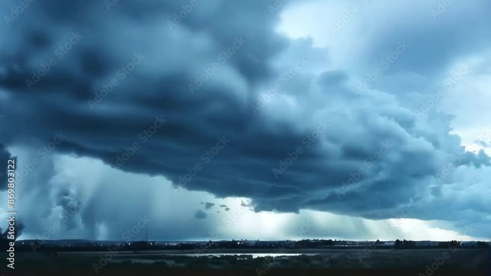 dark blue heavy rain storm clouds timelapse animation - 4k new stock video footage AI