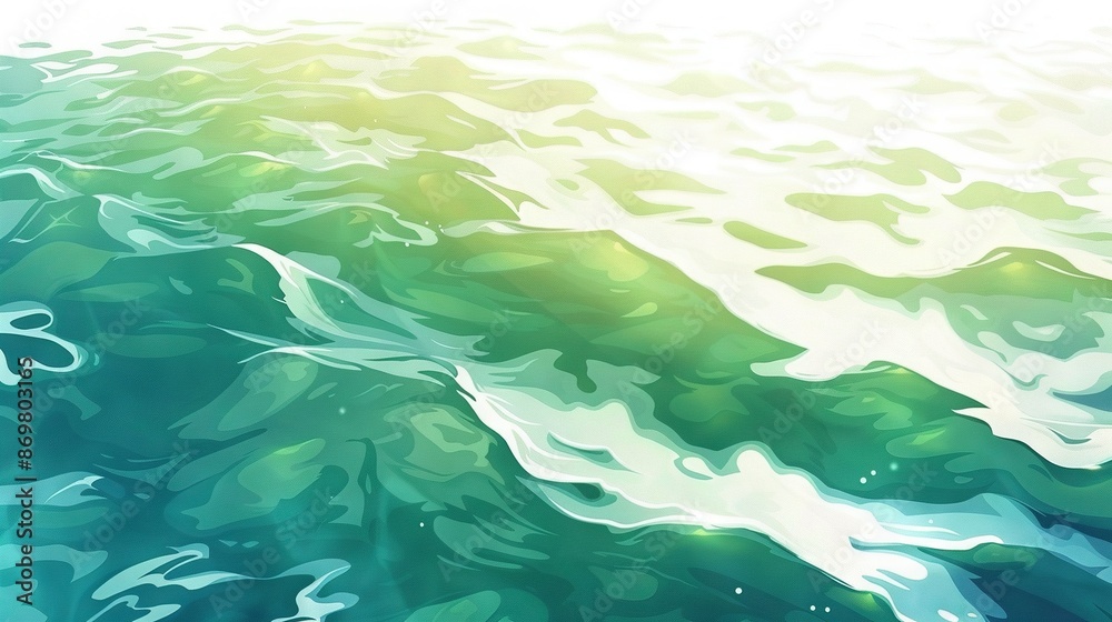 A vast expanse of water with a cresting wave emerging from its surface and the depths below displaying shades of blue and green A vast expanse of water with a cresting wave emerging from its surface and the depths below displaying shades of blue and green
