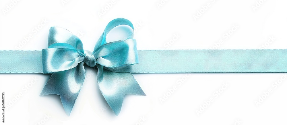 Light blue gift bow ribbon with copy space image on a white background. Light blue gift bow ribbon with copy space image on a white background.