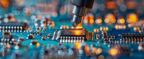 Gloved Hands Soldering a Circuit Board With a Soldering Iron
