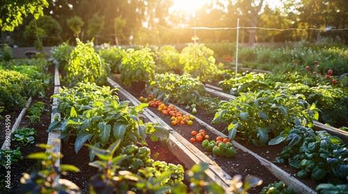 Wallpaper Mural A beautifully arranged vegetable garden in full bloom, with rows of tomatoes, peppers, and leafy greens, bathed in sunlight Torontodigital.ca