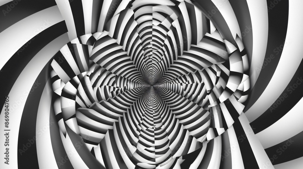 Fototapeta premium A black and white optical illusion pattern with concentric circles and lines, forming a mesmerizing and intricate design