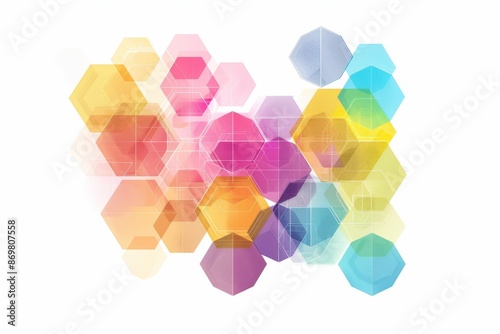 Colorful Geometric Hexagons shape with simple hexagon line art vector illustration on white background