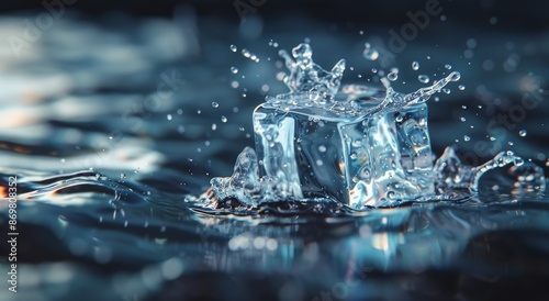 Water Droplet Splashing From Ice Cube