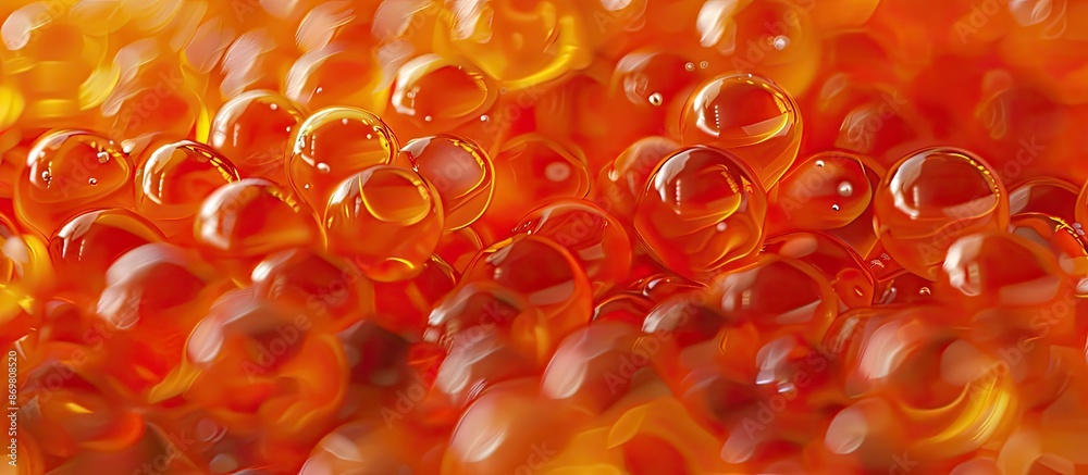 Salmon caviar-filled macaroni with a blank space for an image.