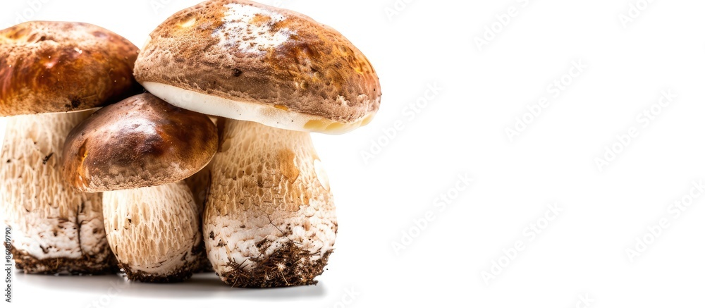 Boletus edulis mushrooms with a white background for copy space image. Boletus edulis mushrooms with a white background for copy space image.