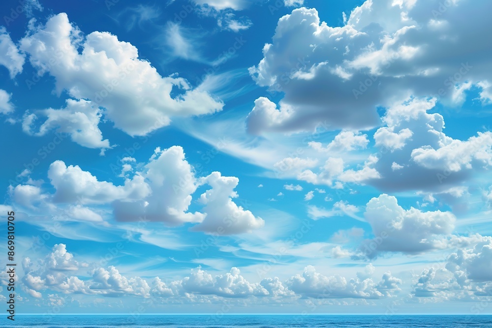 Fototapeta Blue sky with clouds above the sea
