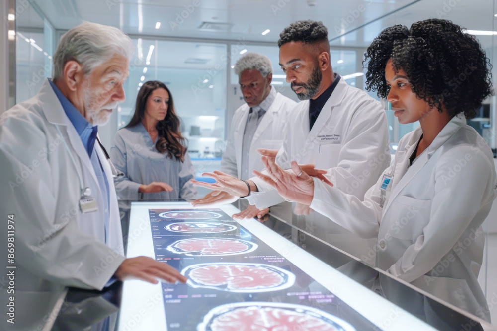Exploring Hand Gestures of Diverse Medical Team Analyzing Brain MRI Scans at Research Center for Alzheimer's Cure Exploring Hand Gestures of Diverse Medical Team Analyzing Brain MRI Scans at Research Center for Alzheimer's Cure