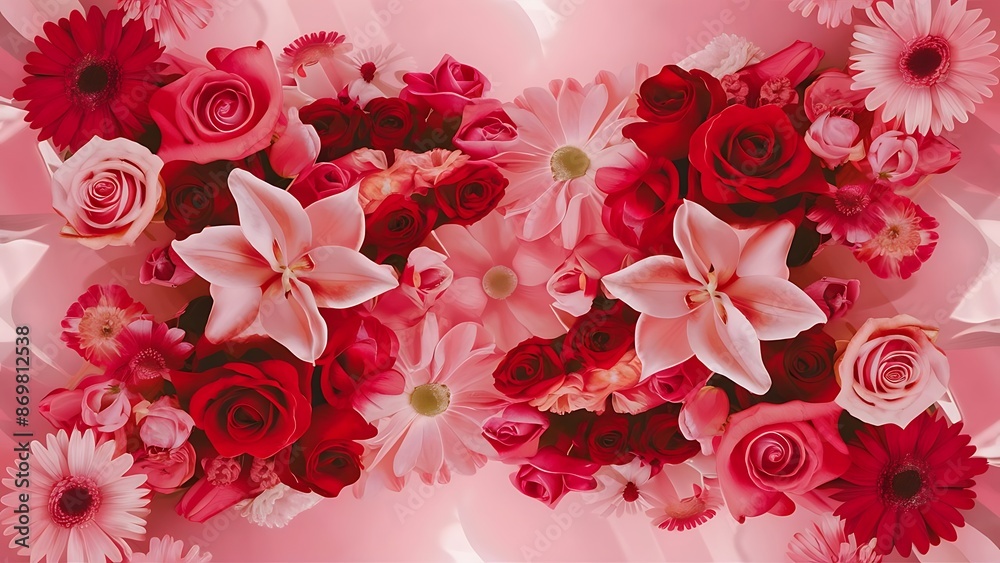Top view image of flowers composition over pink pastel background Top view image of flowers composition over pink pastel background