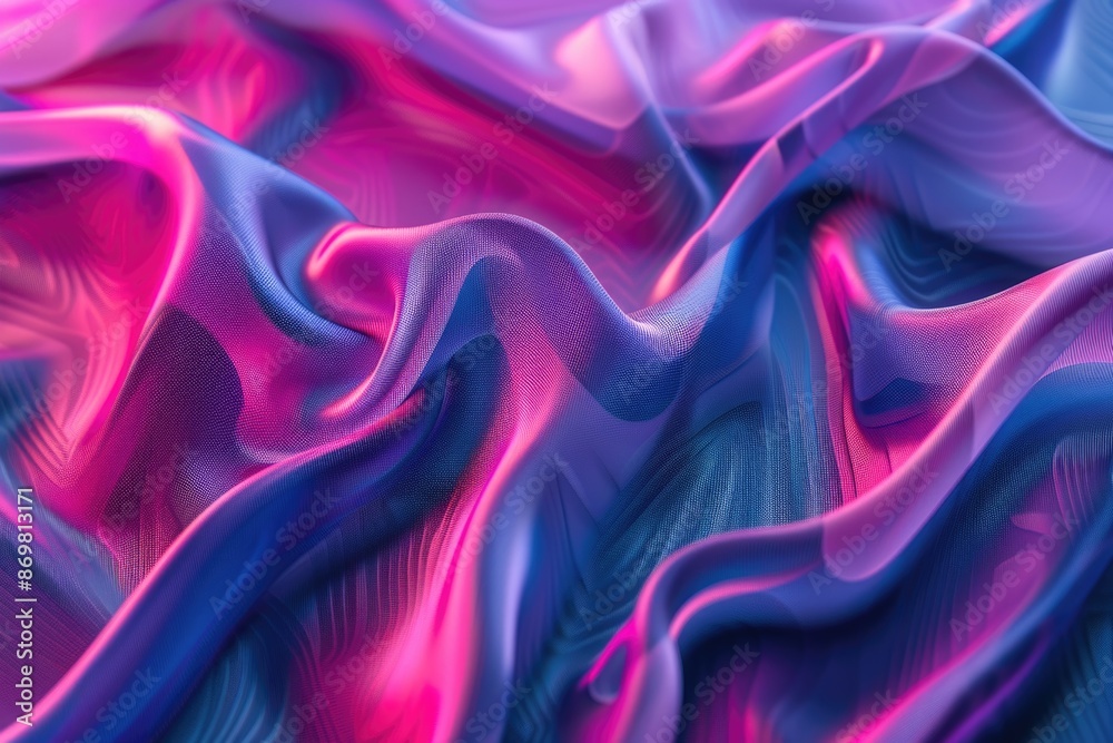 Obraz premium Geometric pattern on wavy fabric with neon abstract background.