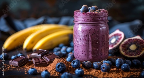 Blueberry Banana Smoothie With Chocolate and Cinnamon