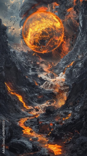 Wallpaper Mural Fiery Volcanic Eruption Spewing Lava Across a Scorched and Ash Covered Post Apocalyptic Landscape Torontodigital.ca