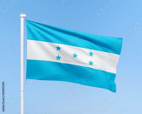 Honduras flag on stick on sky background. Realistic flag illustration