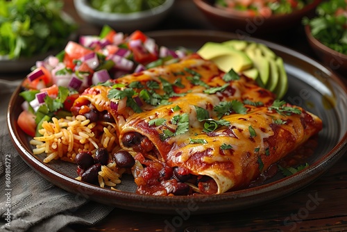 Wallpaper Mural A Classic Mexican Delight: Red Enchiladas with Rice and Beans Torontodigital.ca