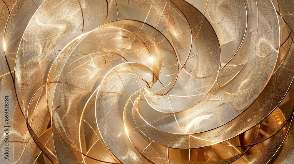 Abstract art with a luxurious shiny golden spiral pattern. Brown, beige ...