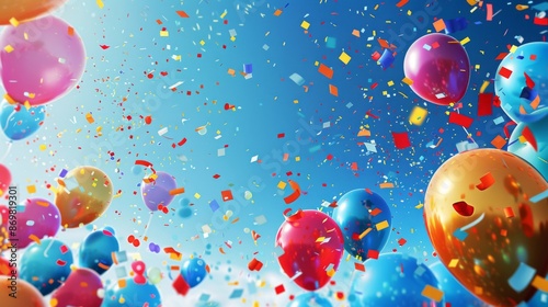 Wallpaper Mural Brightly colored balloons and confetti floating in a blue sky Torontodigital.ca