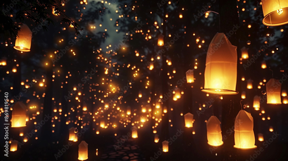 Enchanting Lantern Path: Illuminating the Night Sky Enchanting Lantern Path: Illuminating the Night Sky