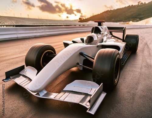 Futuristic Formula 1 car racing on the trail, showcasing advanced aerodynamics and cutting-edge technology. Generated with AI