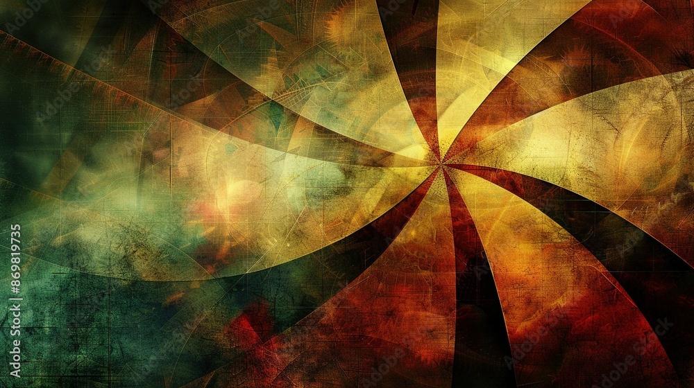 An abstract artwork featuring a spiraling pattern in shades of red, green, yellow, and blue against a dark backdrop An abstract artwork featuring a spiraling pattern in shades of red, green, yellow, and blue against a dark backdrop