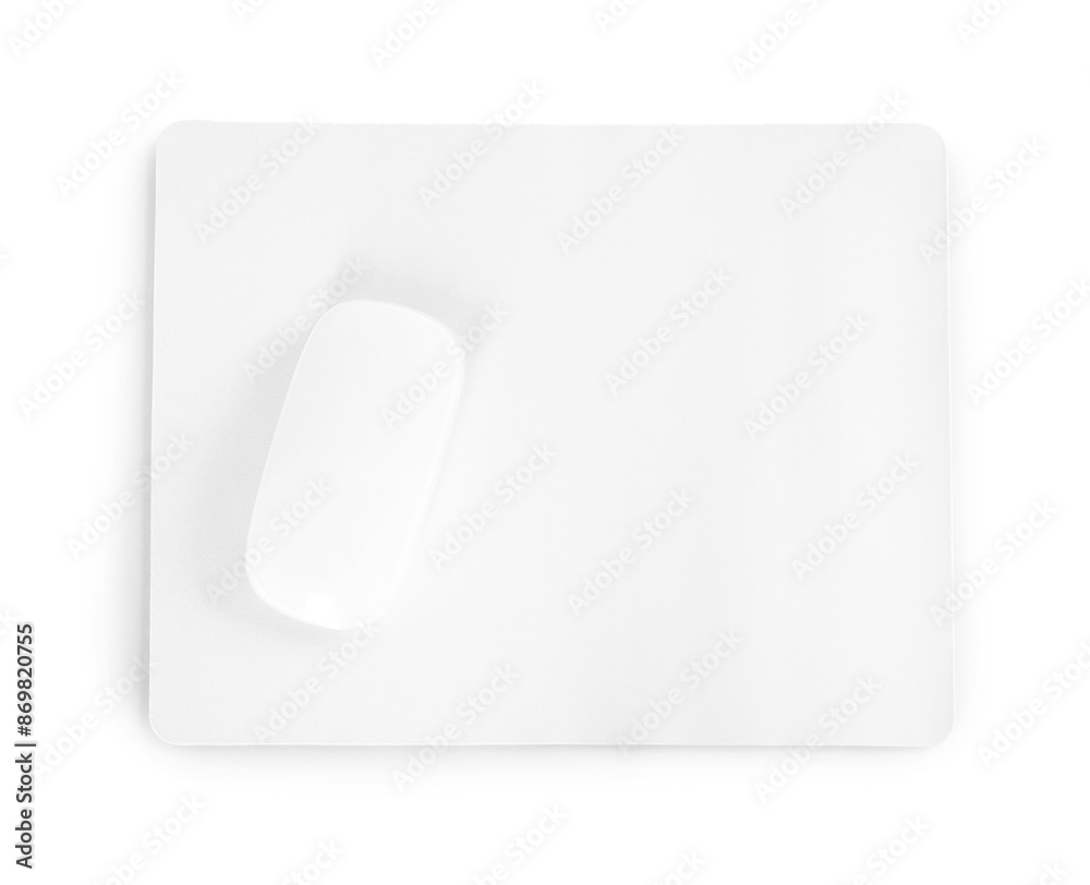 Wireless mouse and mousepad isolated on white, top view Wireless mouse and mousepad isolated on white, top view