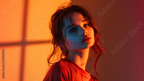 Young woman's emotional face on a simple background. An amazing portrait of youthfulness and elegance.