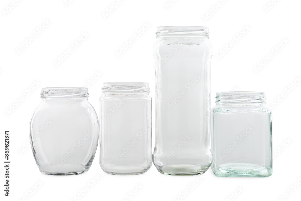 Many empty glass jars isolated on white Many empty glass jars isolated on white