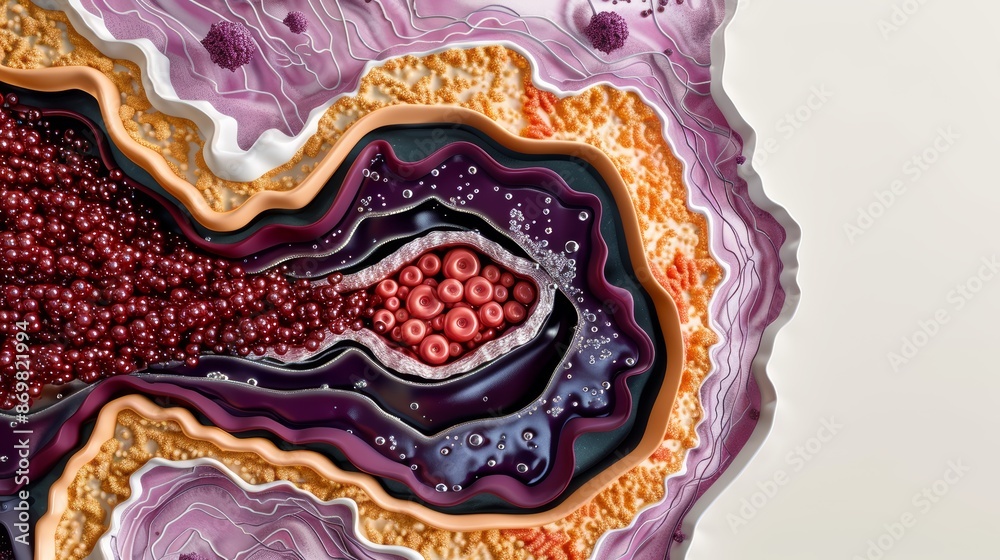 Dynamic cellular landscape, human cell cross-section, bustling mitochondria, active nucleus, intricate organelle activity Dynamic cellular landscape, human cell cross-section, bustling mitochondria, active nucleus, intricate organelle activity
