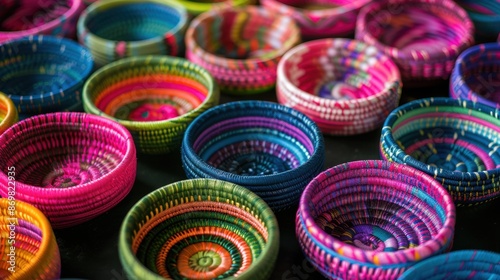The colorful woven baskets