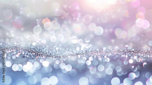 Abstract wallpaper. Shiny diamond glitter background. Holiday snowy pastel bokeh lights.