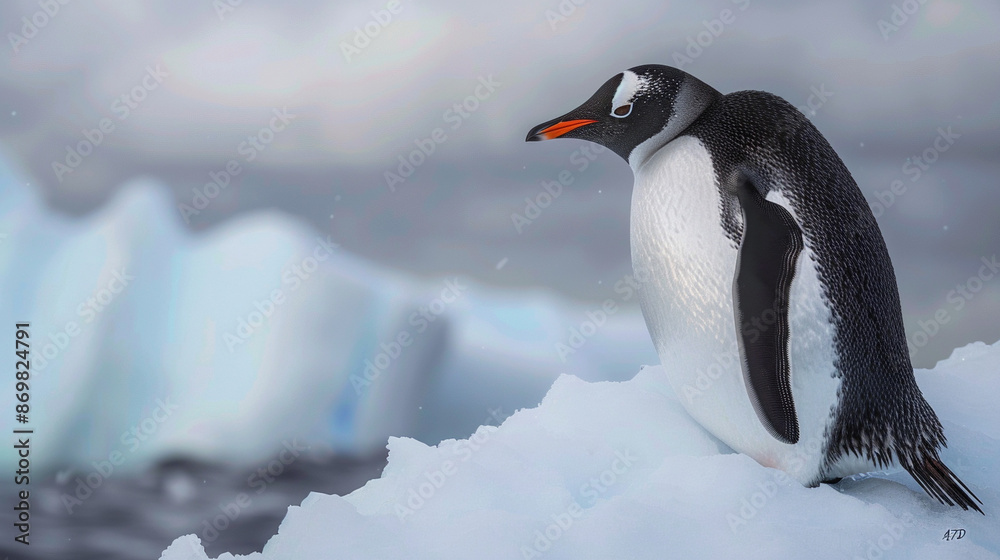 Obraz premium Solitary Penguin: Mastering Self-Care on the Brink of Ice