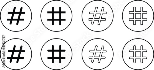 hashtag logo in bubble icons set. concept of communication sign or customer experience. minimal style trendy simple hash tag logotype graphic thin line art design isolated on transparent background.
