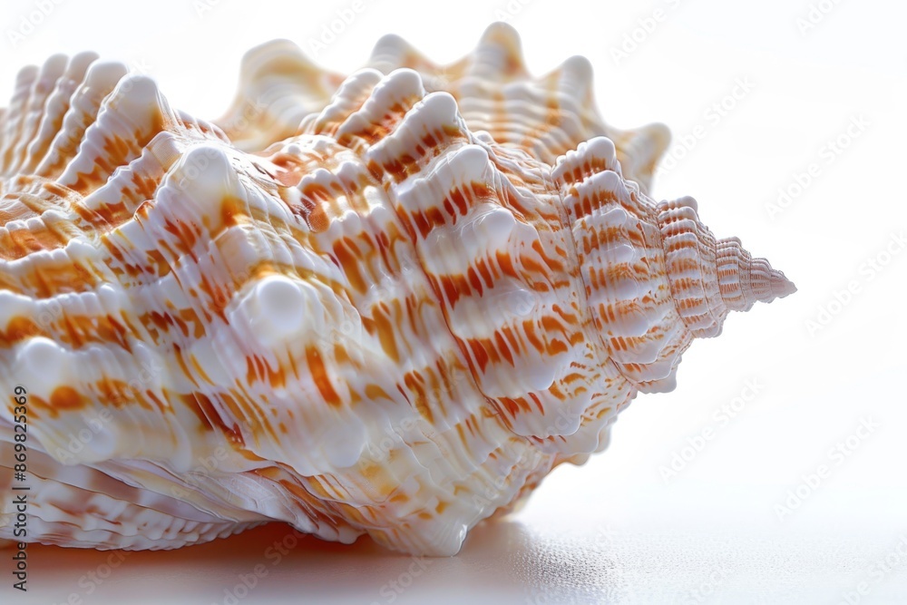 A stunning macro shot of a seashell showcasing its intricate patterns and vibrant colors against a clear white background. The image highlights the shell's natural beauty and unique details. A stunning macro shot of a seashell showcasing its intricate patterns and vibrant colors against a clear white background. The image highlights the shell's natural beauty and unique details.