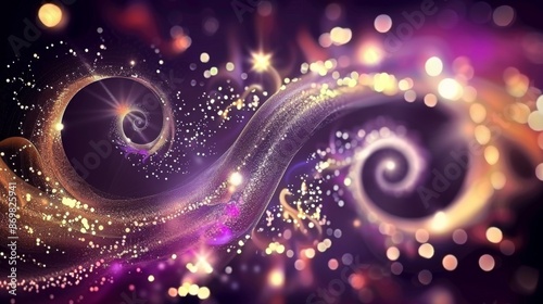 Iridescent spiral swirl of colorful cosmic dust (rainbow). Bright and shining rotation of the galaxy. Magic fantasy star background wallpaper.