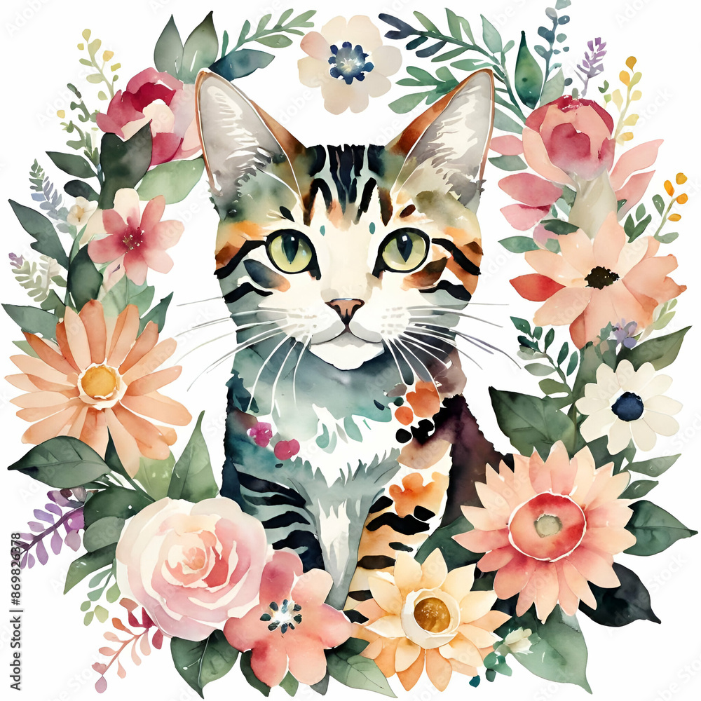 Cat with flowers 