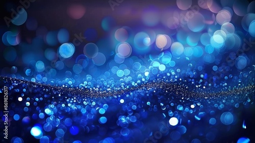 Bokeh background with sapphire glow. Unfocused royal blue glow. Crystal drops and sequins wallpaper. Holiday texture confetti wallpaper.