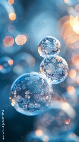 Bright ice bubbles close-up. Soap water bubbles, pink and blue abstract wallpaper