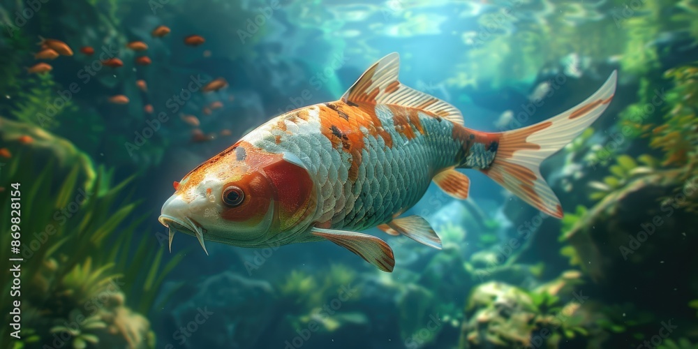 Naklejka premium Colorful Koi Fish in Tranquil Water