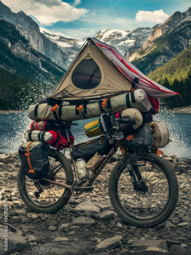 Incredible View of Bikepacking Setup Meticulously Prepared for Adventurous Trip