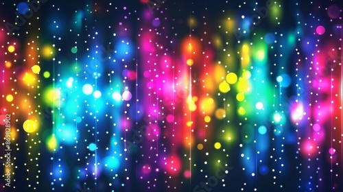 Abstract string of colorful Christmas lights. Holiday wallpaper. Background glowing celebration lamps.