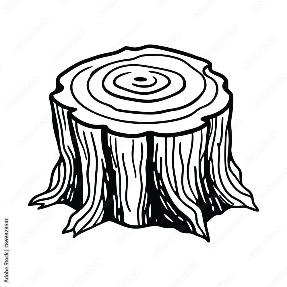 Vector Tree Stump Illustration Hand Drawn Woodcut Design Vector Tree Stump Illustration Hand Drawn Woodcut Design