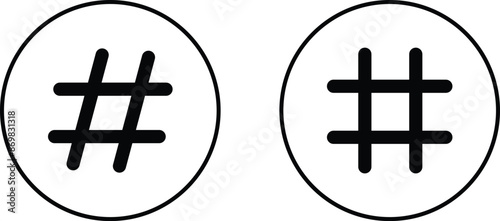 hashtag logo in bubble icons set. concept of communication sign or customer experience. minimal style trendy simple hash tag logotype graphic thin line art design isolated on transparent background.
