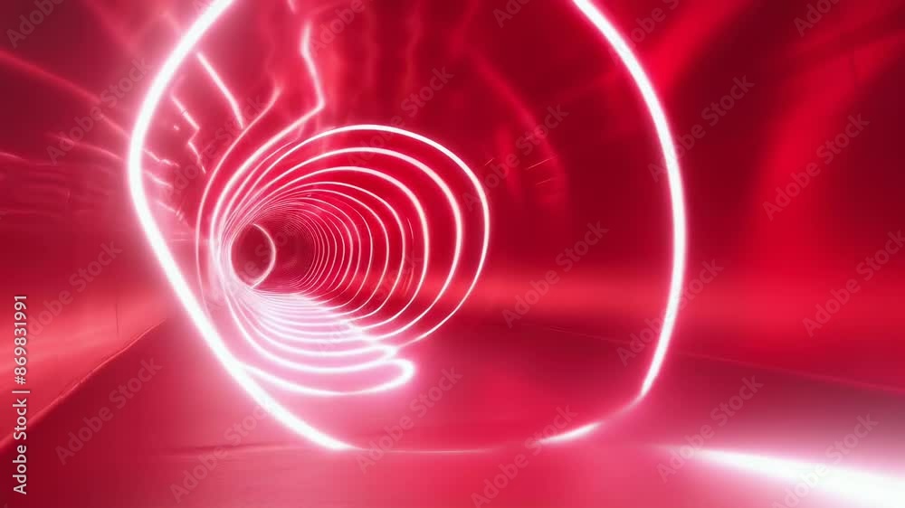 A futuristic red tunnel illuminated with bright neon lights forming a mesmerizing spiral pattern. The glowing rings create a sense of depth and motion, evoking a sci-fi atmosphere at night. A futuristic red tunnel illuminated with bright neon lights forming a mesmerizing spiral pattern. The glowing rings create a sense of depth and motion, evoking a sci-fi atmosphere at night.