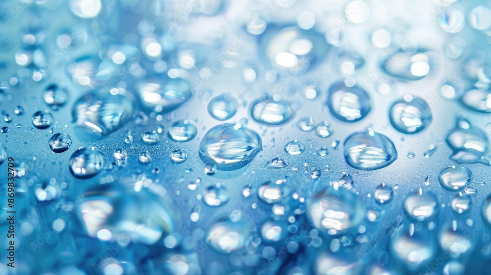Clear water drops on a blue-white background There are soft waves when exposed to light, giving a refreshing feeling and blurring the softness of the water surface. Clear water drops on a blue-white background There are soft waves when exposed to light, giving a refreshing feeling and blurring the softness of the water surface.