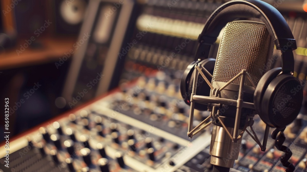 Naklejka premium headphones and microphone corner view 