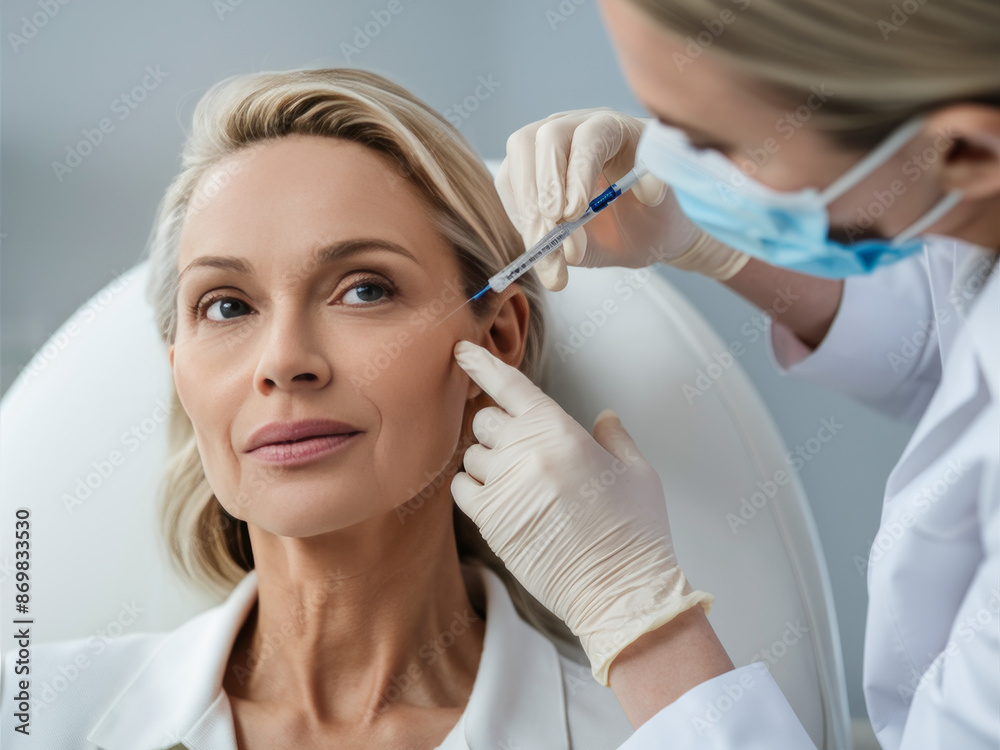 Professional and Clean Medical Setting for Botox Injection, Cosmetic Procedure, Female Patient Receiving Treatment Professional and Clean Medical Setting for Botox Injection, Cosmetic Procedure, Female Patient Receiving Treatment