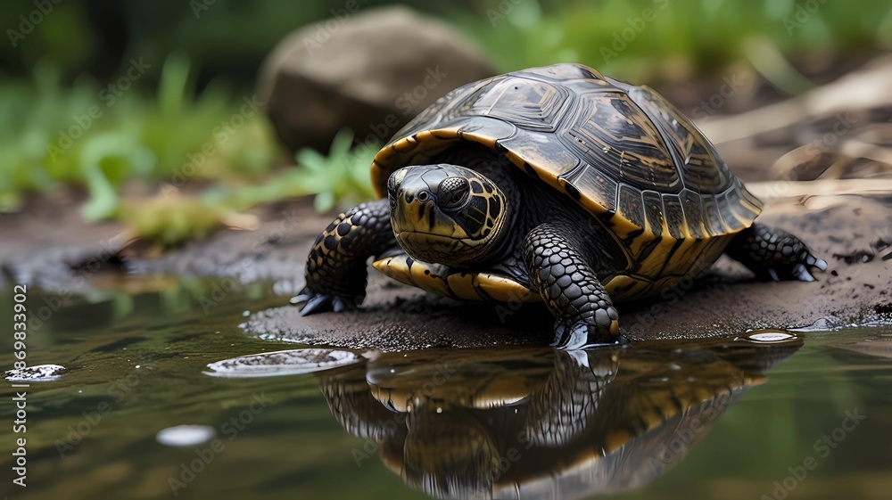 Fototapeta premium The little turtle back to nature 