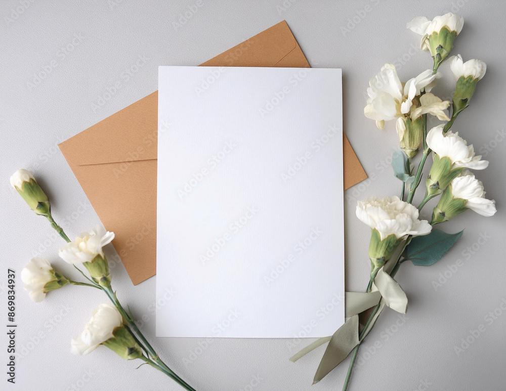 Wedding invitation mock-up with envelope and flowers Wedding invitation mock-up with envelope and flowers