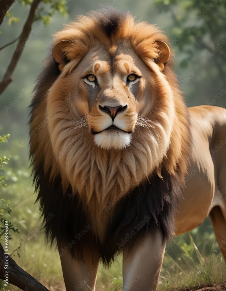 Obraz premium In the realm of the forest the lion reigns supreme as the king of beasts and king of the forest